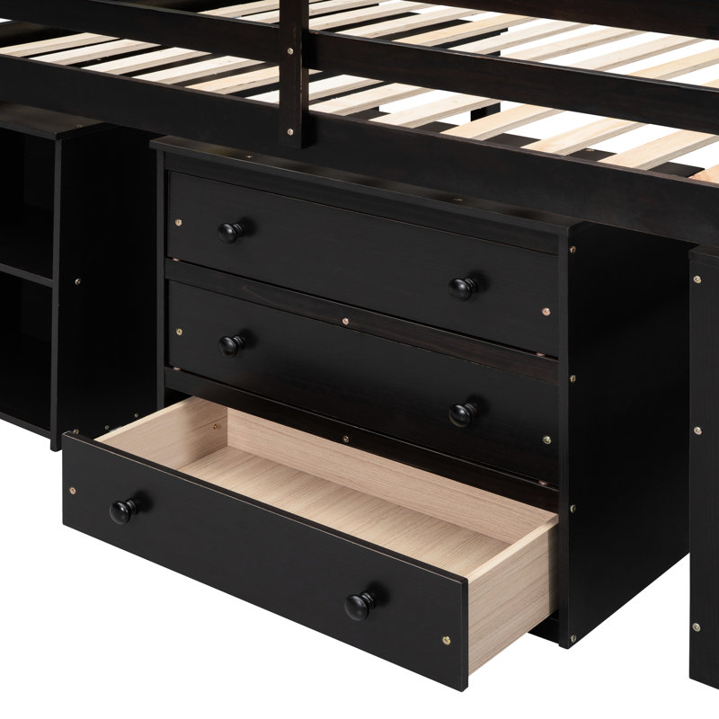 Lit mezzanine avec 3 tiroirs et bureau polyvalent, pour un espace de rangement rétractable coloré, Espresso