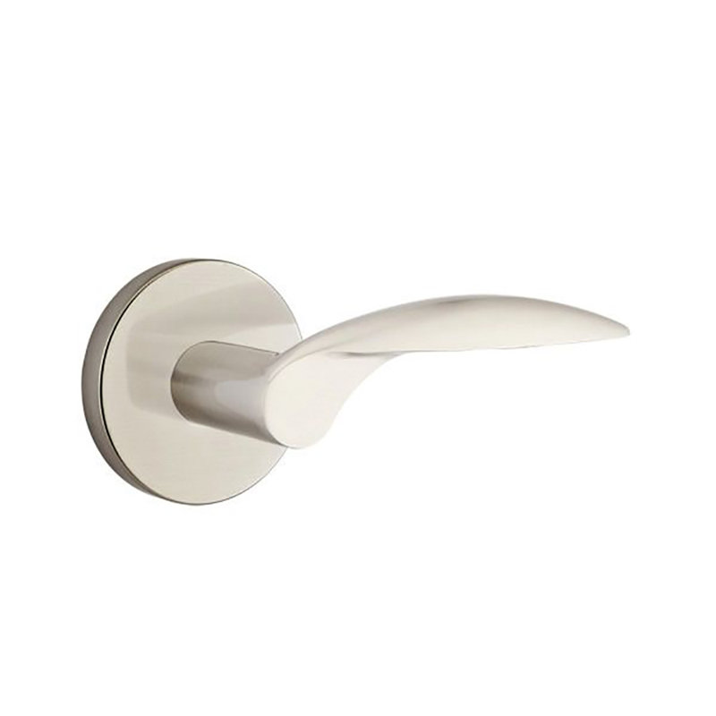 Mercury Wave/Drop Privacy (Bed & Bath) Door Lever with Round Rosette, Satin Nickel, Left