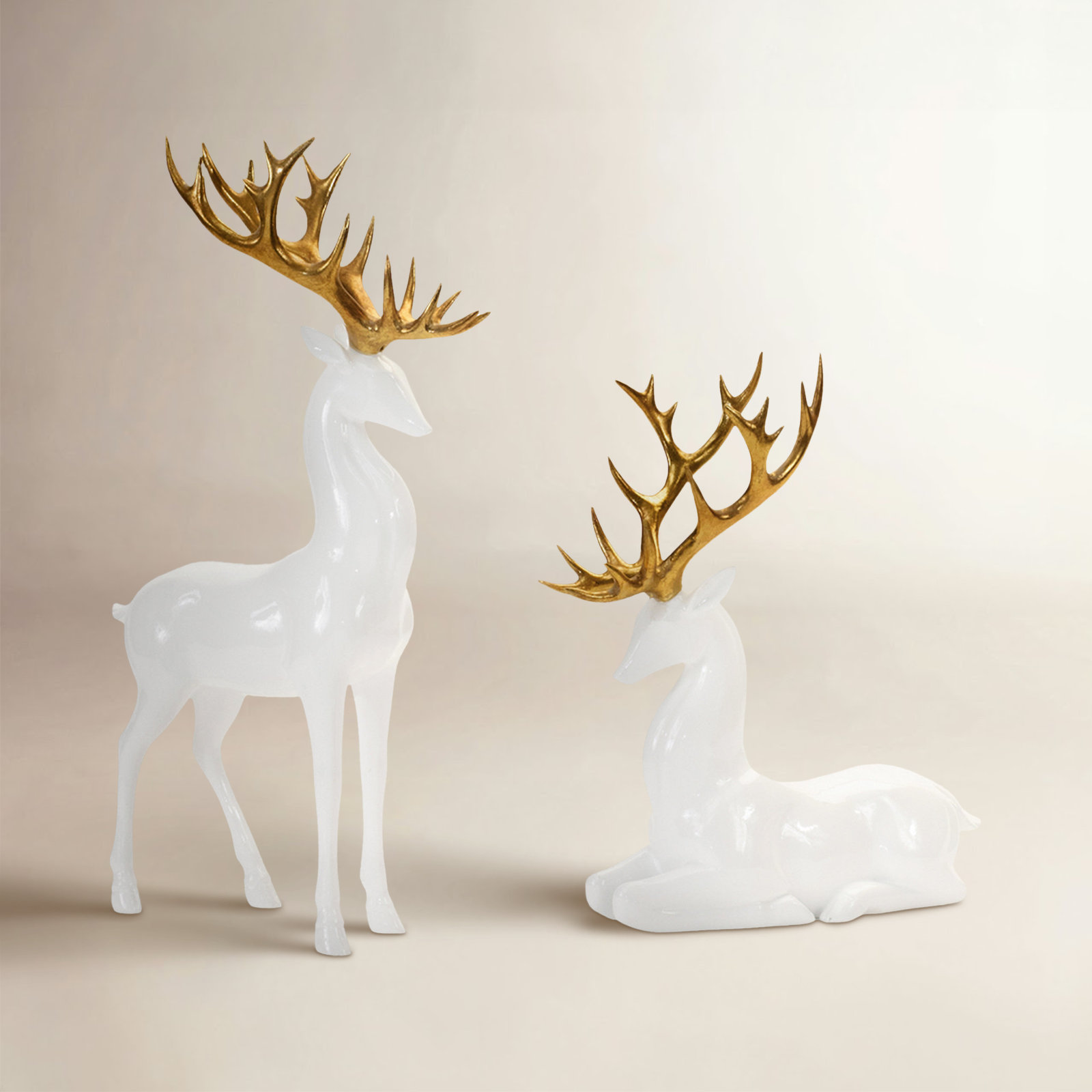 2-Piece Reindeer with Gold Antlers Accent Set