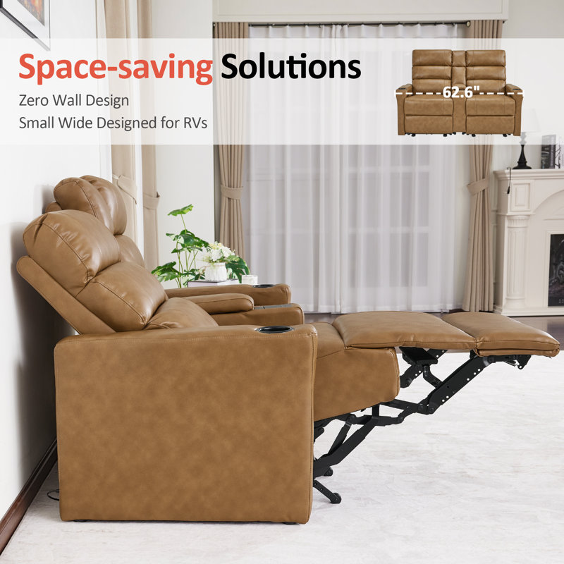 Zero zero clearance recliner  Electric Reclining Loveseat Sofa with Built-in Outlet & Storage, Faux Leather, Tan