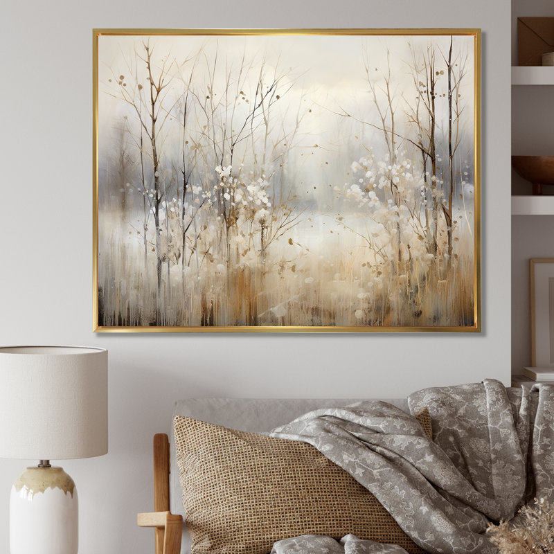«Winter Meadow View calmness II», impressions sur toile Meadow, H 16 po x l 32 po, Doré, Reproduction avec cadre flottant