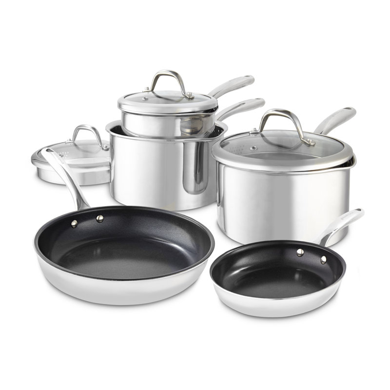 GF900276 Good Food in partnership with Tower Tri-Ply 5 Piece Cookware Set with 16cm, 18cm & 20cm Saucepans with Tempered Glass Lids, 20cm & 28cm Frying Pans, 10x Stronger Superior Ceramic Coating on the Frying Pans, Induction Compatible, Stainless Steel