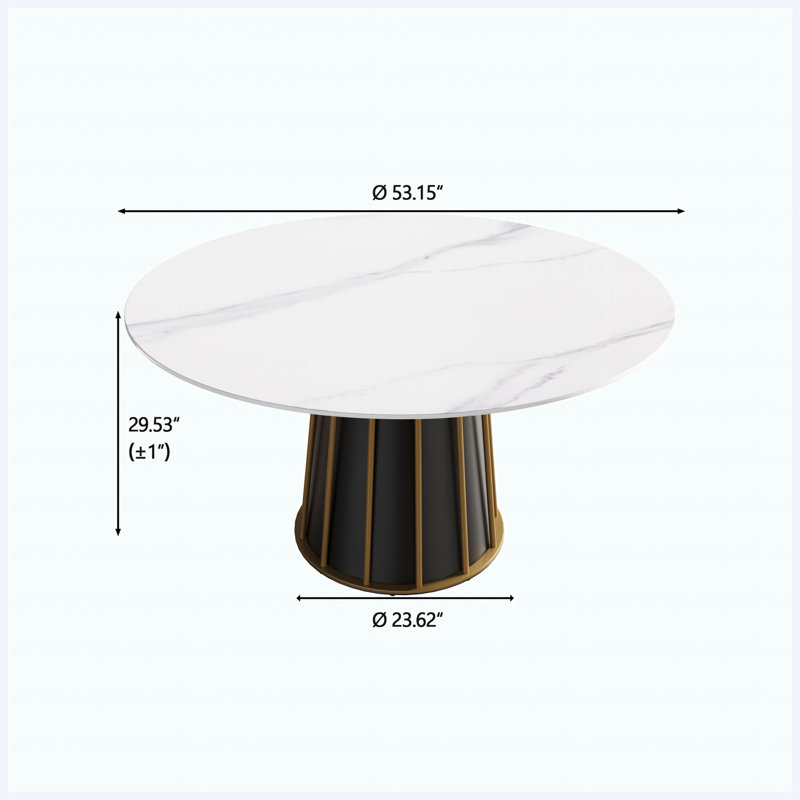 Table de salle à manger 53,15 po en pierre artificielle moderne avec panneau blanc et base en fer, pour 6 personnes, White