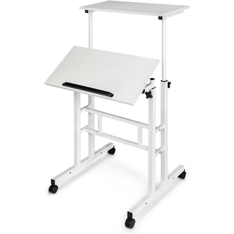 Chariot pour ordinateur portable avec roulettes H 28 po x l 22 po, Blanc