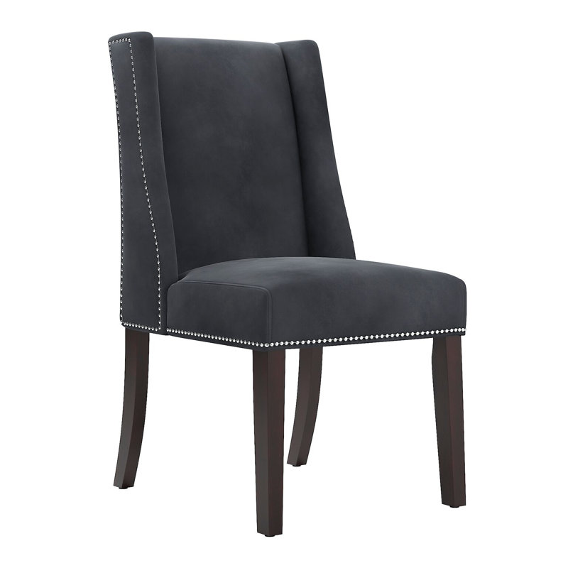 Fauteuil à oreilles en velours de 21,5 po de largeur Desroches, Gris foncé
