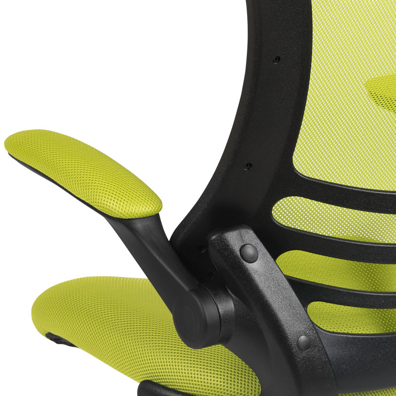 Mid-Back Mesh Swivel Ergonomic Task Office Chair with Flip-Up Arms, Green, Black