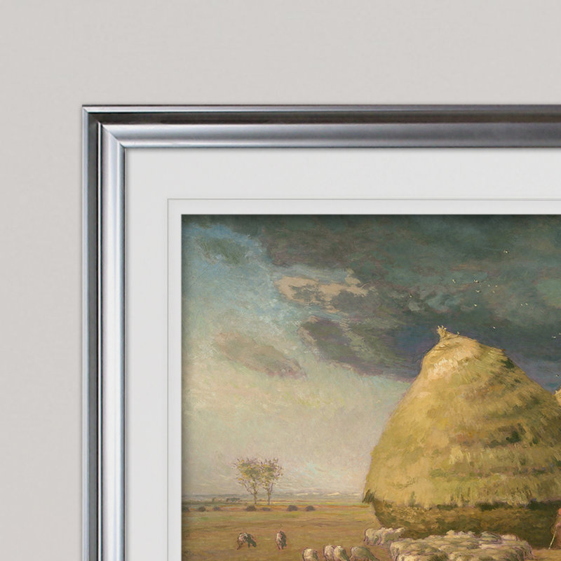 « haystacks automne », reproduction, H 24 po x l 32 po x P 1,5 po, Cadre argenté