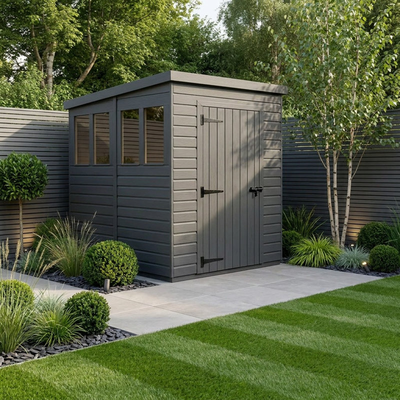 Total Sheds 5ft x 8ft Composite Pent Garden Shed - Single Door - With Windows - EPDM Rubber Roof - UK Manufactured