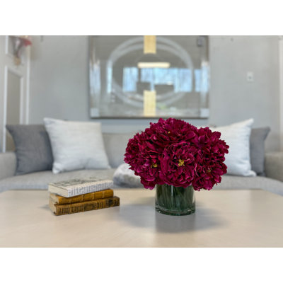 Peony Arrangement in Glass Vase with Grass