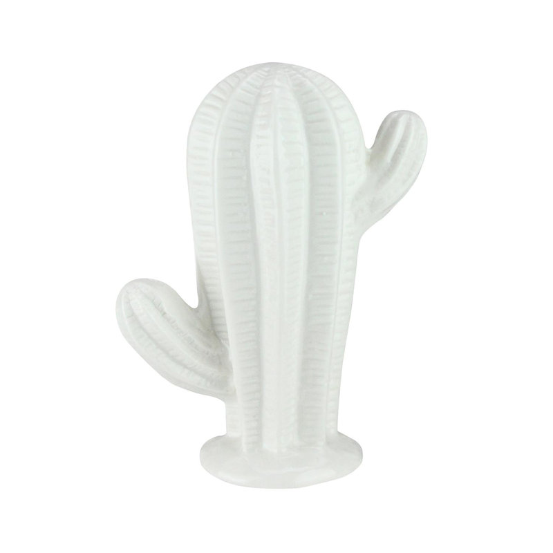 5.5" Ivory White Tabletop Ceramic Cactus Statue