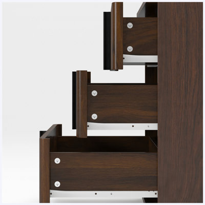 Table de chevet à 3 tiroirs 25,39 po à rayures verticales, table de chevet rétro en bois pour la chambre à coucher, le salon et le bureau personnel, finition noyer