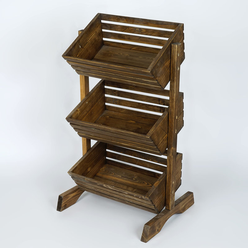  Panier à fruits à 3 niveaux fait à la main, porte-bol à fruits en bois, support de rangement pour légumes pour comptoir de cuisine, garde-manger et fruiterie (naturel)