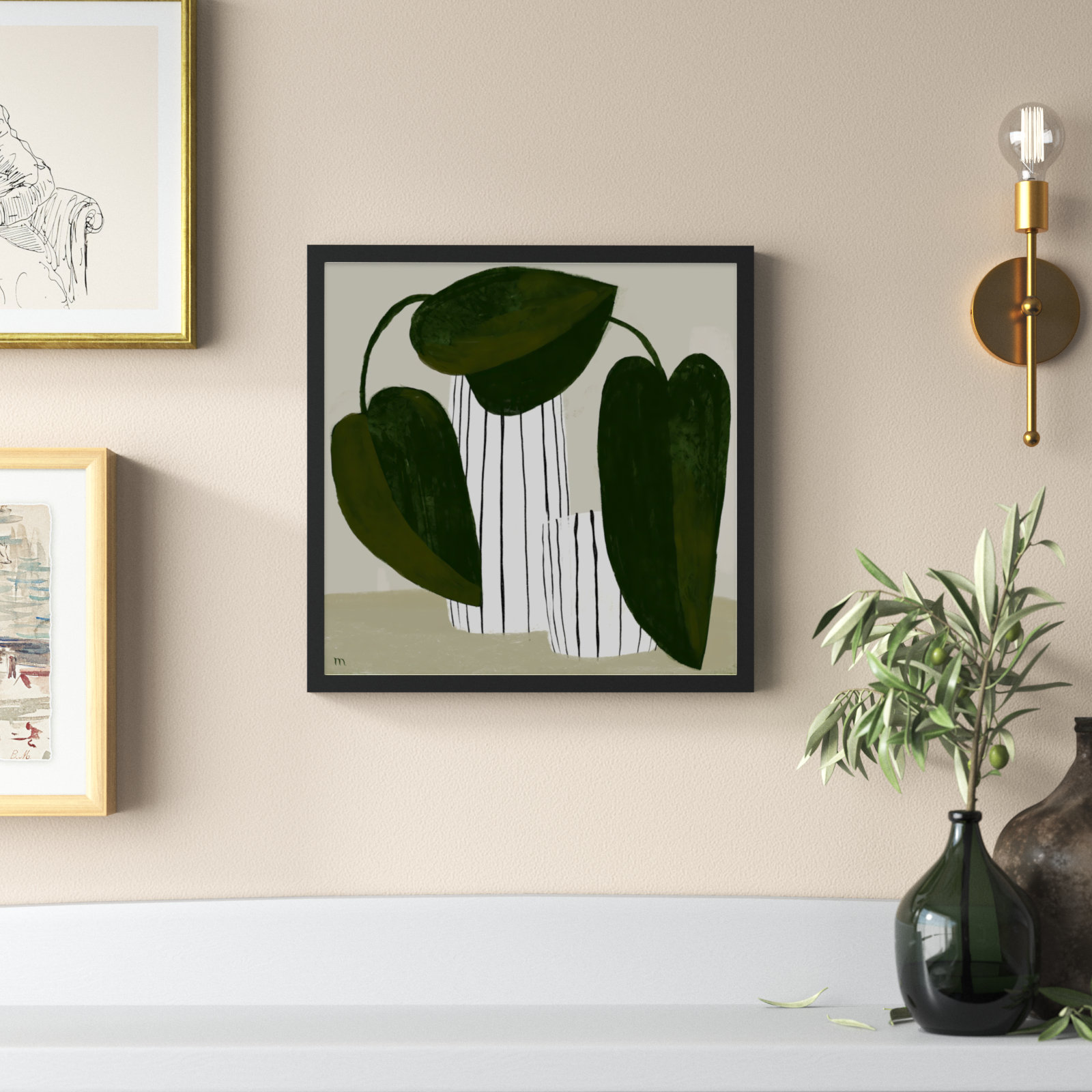 Juba "Striped Vases" Painting, Black, 16" H x 16" W x 1.25" D