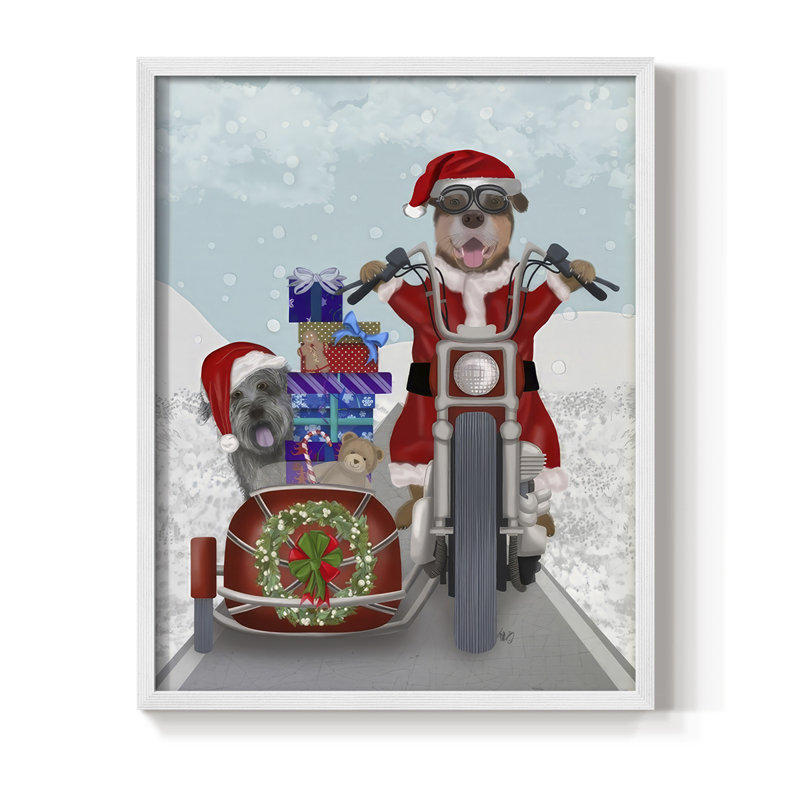 «Christmas Mutts Christmas Chopper», reproduction encadrée - bois massif, H 15 po x l 12 po, Cadre blanc