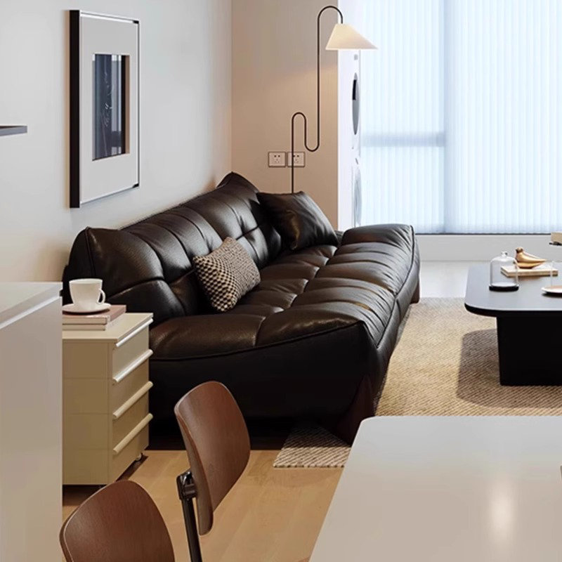 Minimalist Retro Straight-lined Black Sofa