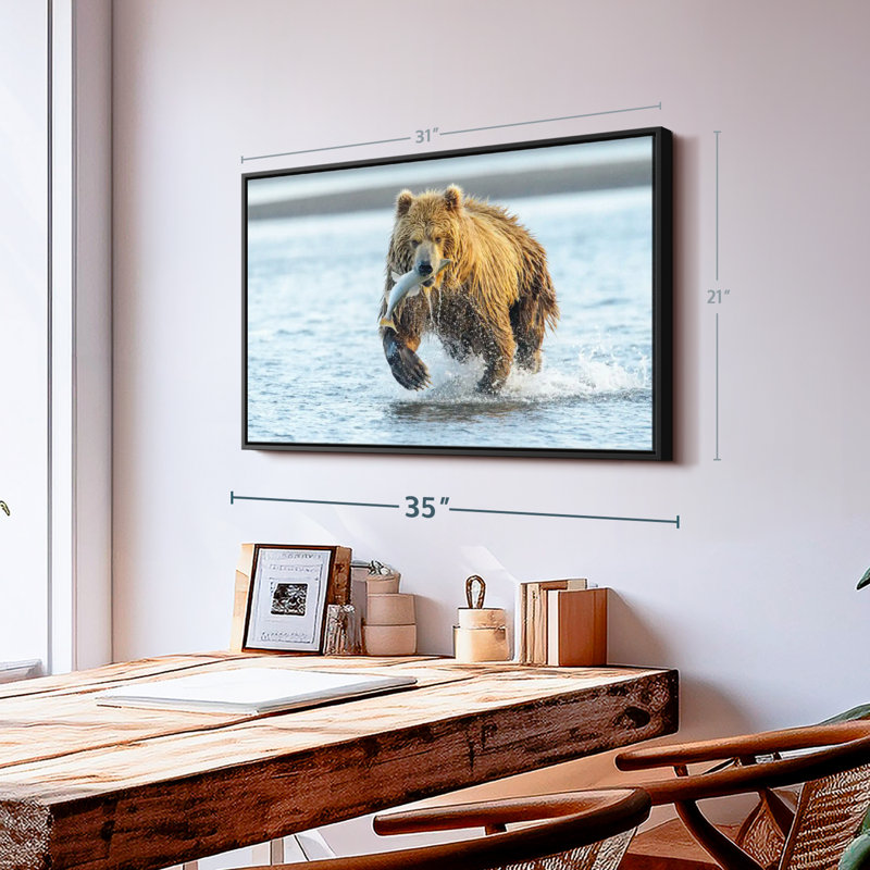 Animal "Art mural grizzly avec saumon", H 21 po x l 31 po