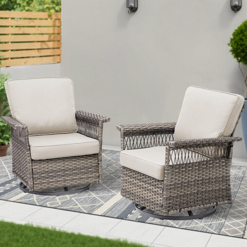 Ensemble de chaises berçantes pivotantes 2 pièces avec accoudoirs de 5 pouces et coussin épais, gris / beige