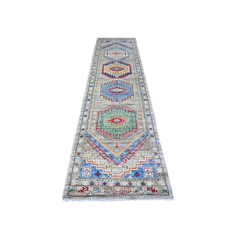 Tapis de couloir en laine noué à la main 3 pi x 11 pi 8 po gris Koala Angora OBChak