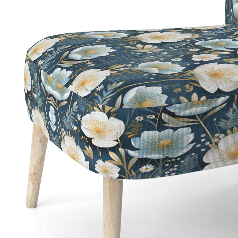White And Blue Ranunculus Fauna Pattern - Upholstered Cottage Accent Side Chair