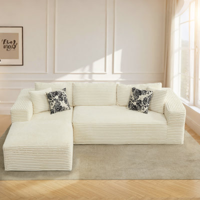 Canapé modulaire modulaire à 3 places avec méridienne, canapé en fausse fourrure, canapé-lit moelleux sans assemblage avec accoudoirs larges et 4 coussins décoratifs pour le salon ou l’appartement