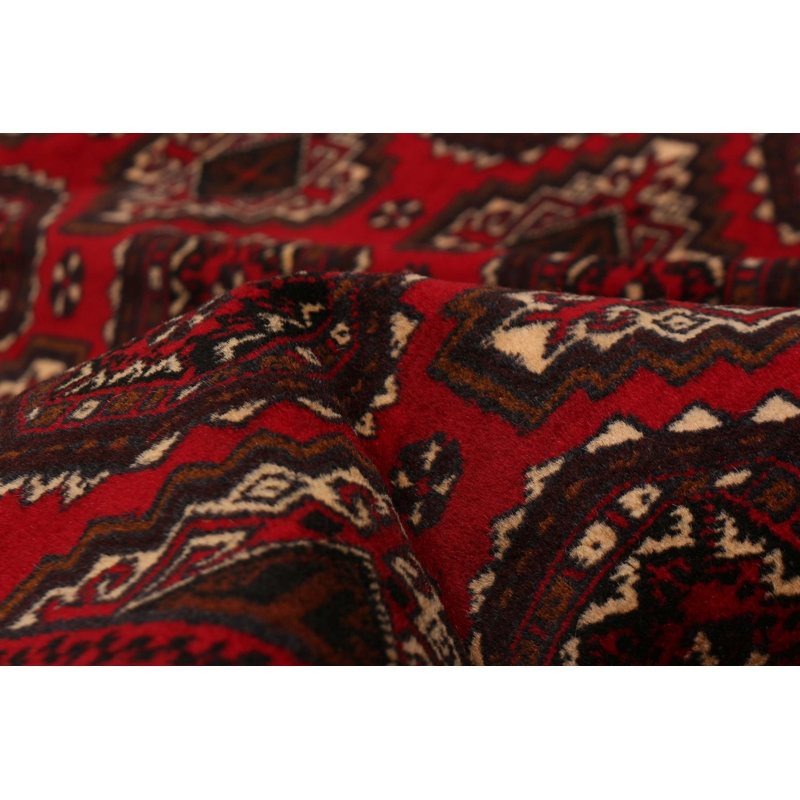 Tapis rouge unique en laine de style années 1990 de 3 pi 7 po x 6 pi 5 po