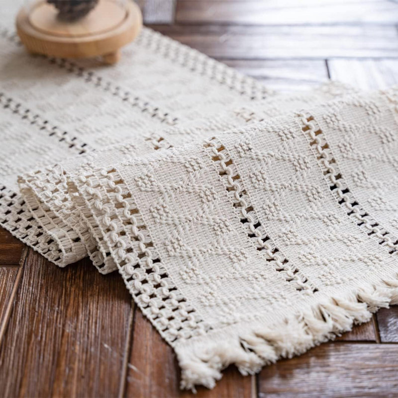 Symona Runner No Pattern Linen Blend Table Runner, 12" W x 95" L, Beige