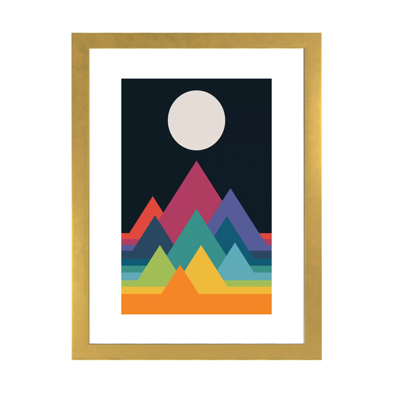 «Whimsical Mountains» par Andy Westface - impression d'art graphique, Blanc, Papier encadré doré, H 24 po x l 16 po x P 1 po