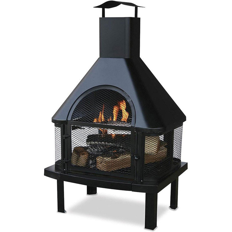 Black Steel Free-Standing Wood Burning Chimenea Fire Pit