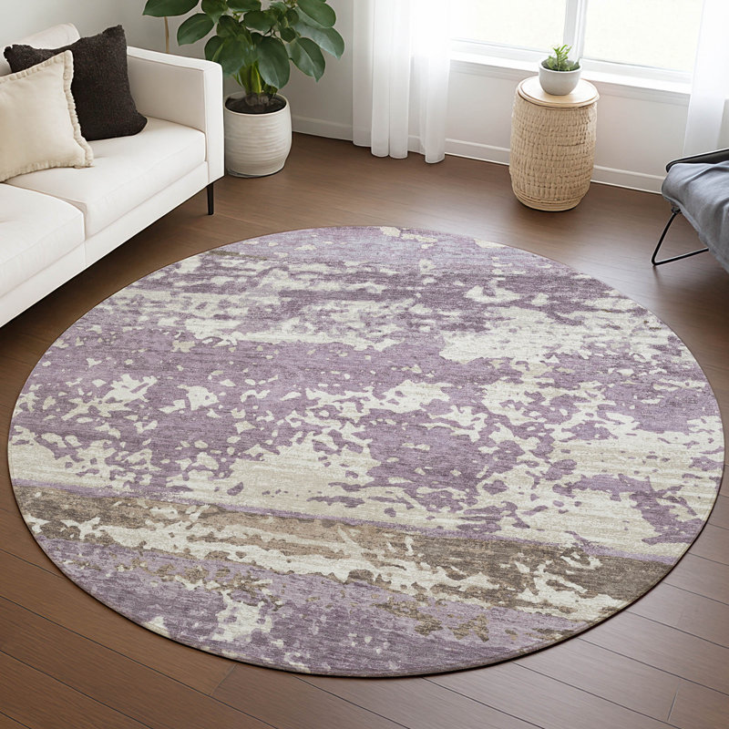 Machine Washable Indoor/Outdoor Lanphear ACN2398 Stripes Rug, Round 8'