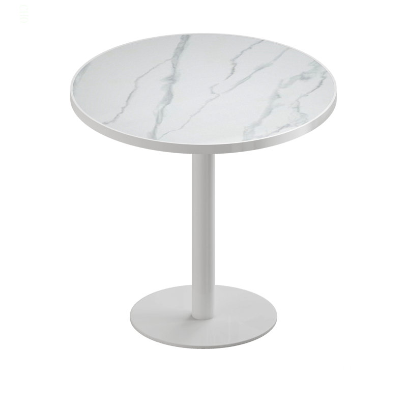 Table bistro ronde de 31,5 pouces avec plateau en faux marbre et plateau en métal robuste, facile à assembler, diamètre de la structure en métal robuste
