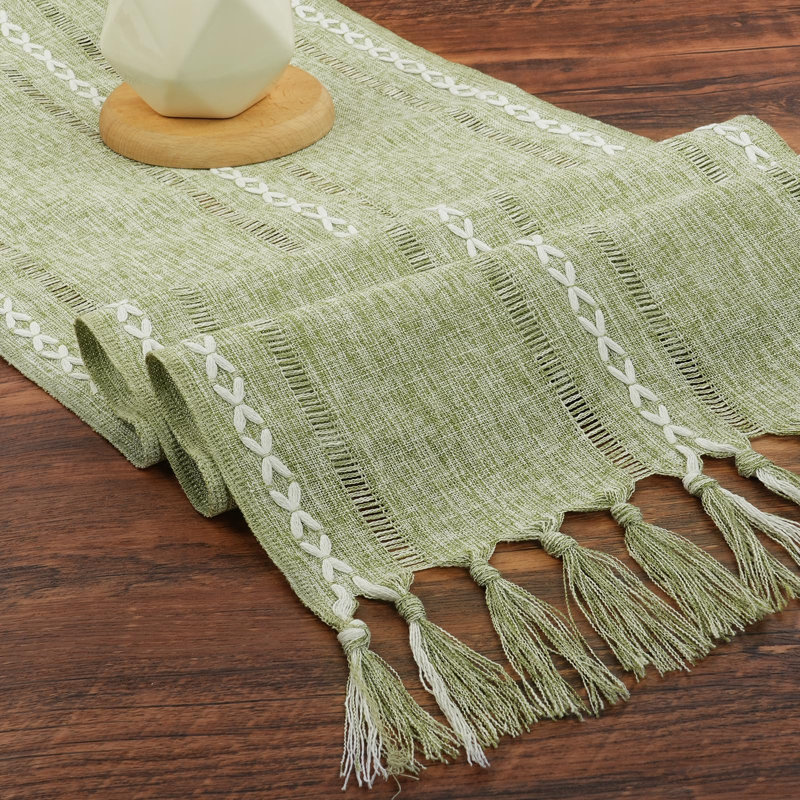 Rustic Farmhouse Table Runner with Tassel 33 x 183cm