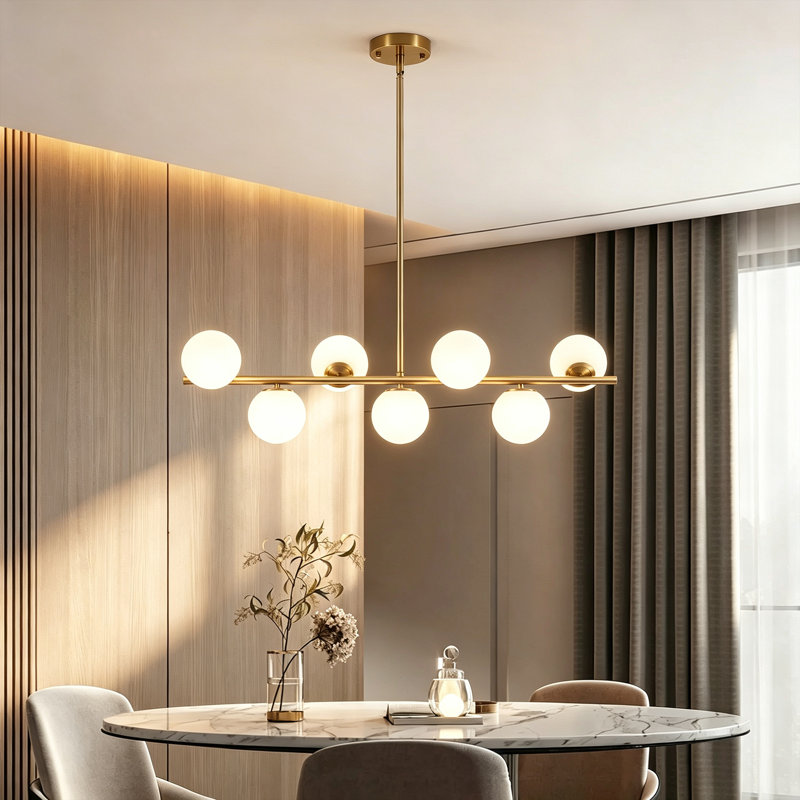 7- Light 36 inch Dimmable Bubble Glass Sputnik Modern Linear Chandelier Farmhouse Kitchen Lighting Pendant, Gold