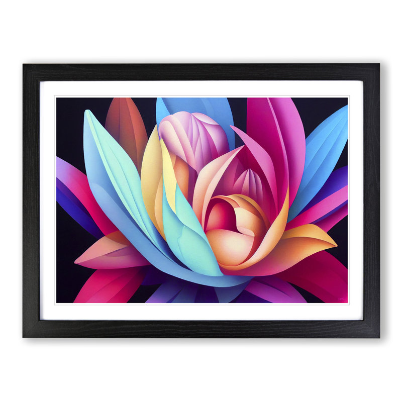 Riveting Modern Flower Abstract - Single Picture Frame Print, Black Framed, 25cm H x 34cm W x 2cm D