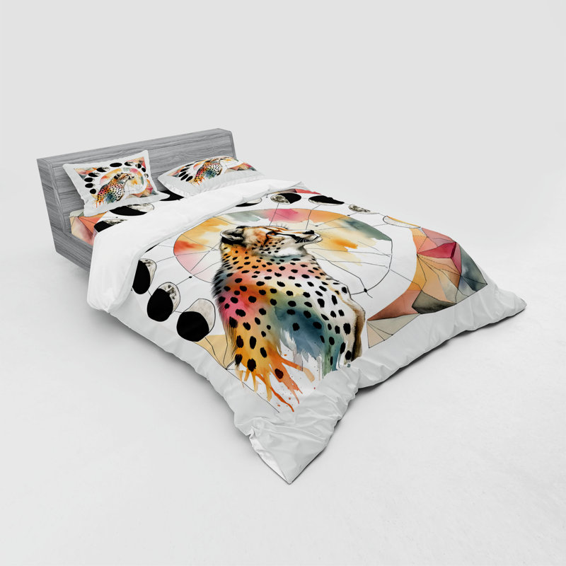 Ensemble de literie léopard Ambesonne et rose corail et bleu sarcelle pâle, Housse de couette grand + 3 pièces supplémentair