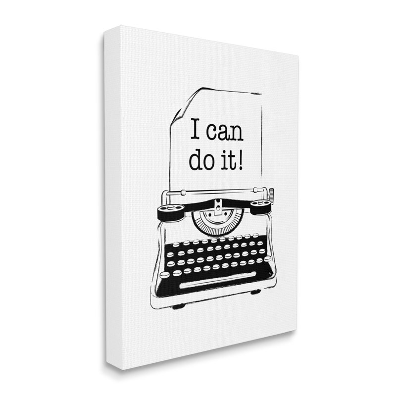 «Vintage Typewriter I Can Inspirational Expression» par Martina Pavlova - reproduction d'art textuel, Toile tendue