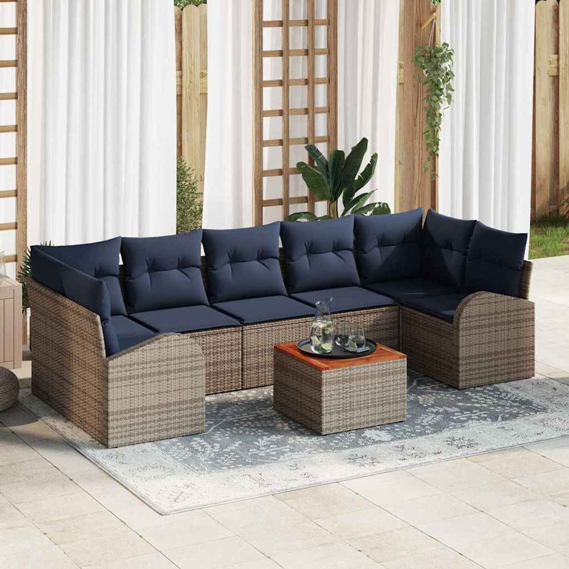 Ensemble de canapé de jardin avec coussin 8 pièces vidaXL, Coussin bleu marine / structure grise