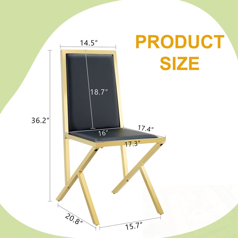 Ensemble de 2 chaises de salle à manger en polyuréthane avec pieds en métal., Noir