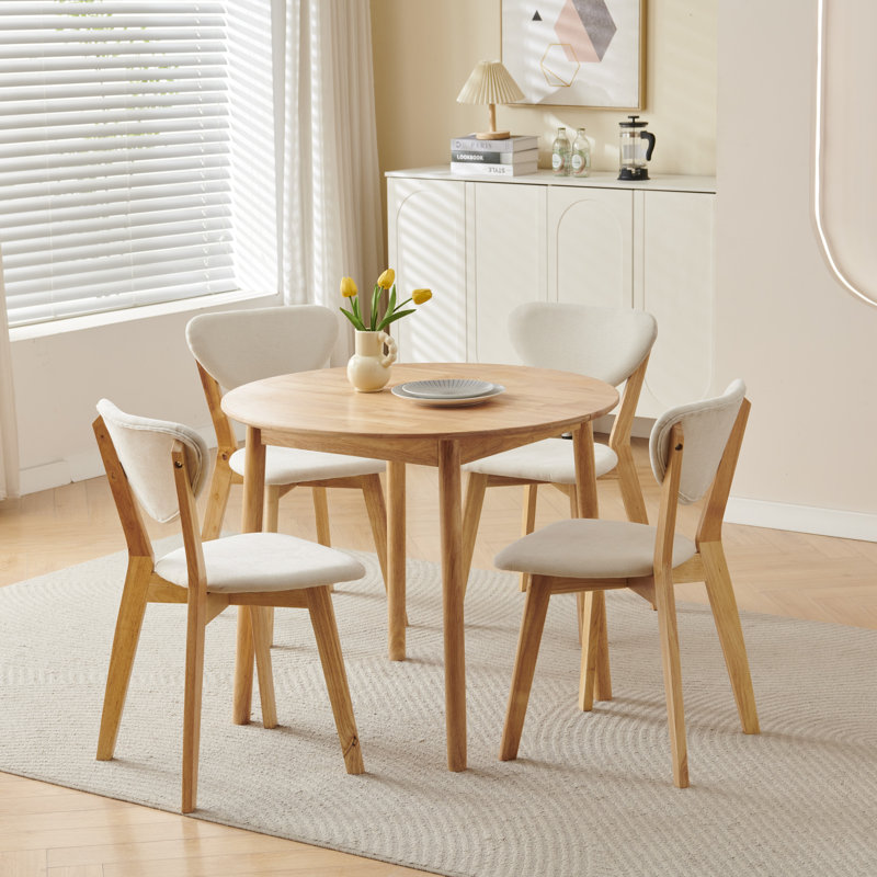 5 -Person Solid Wood Dining Set, White Fabric