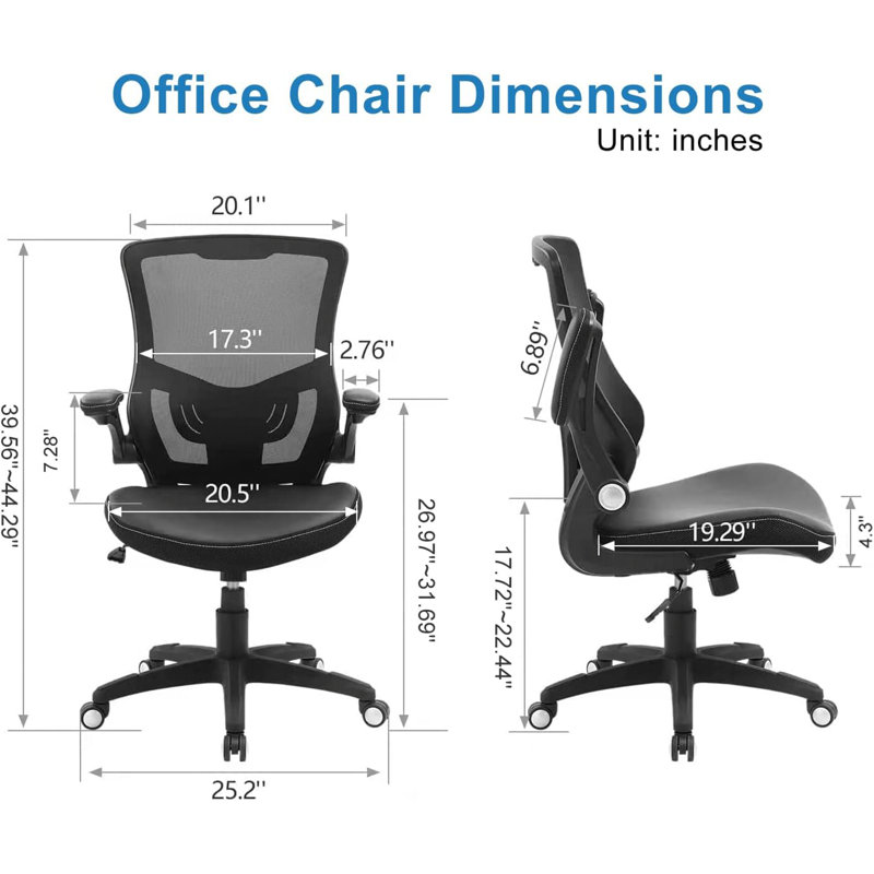 Ergonomic Office Desk Chair – PU Leather Computer Chair With Mesh Back, Adjustable Lumbar Support, Flip-Up Arms, Swivel Executive Task Chair For Home Office