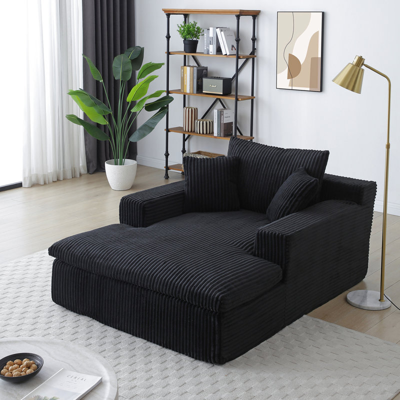 Chaise longue d'intérieur 64 po x 46 po, fauteuil de lecture confortable avec support lombaire ergonomique, fausse fourrure moelleuse pour la chambre à coucher, cinéma maison à dossier noir,