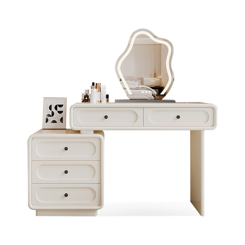 Bureau de coiffeuse moderne en bois massif avec miroir lumineux et tiroirs