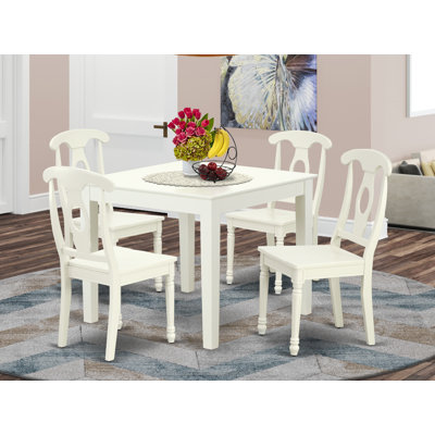 5 Piece Modern Dining Table Set Includes a Square Wooden Table and 4 Dining Chairs, Linen White