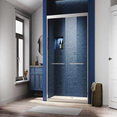 Sliding Shower Glass Door 56-60 In. W X 72 In. H, Adjustable Semi Frameless Shower Door, Certified Thick Clear Tempered Glass, 304 Stainless Steel Handles, Chrome Finish