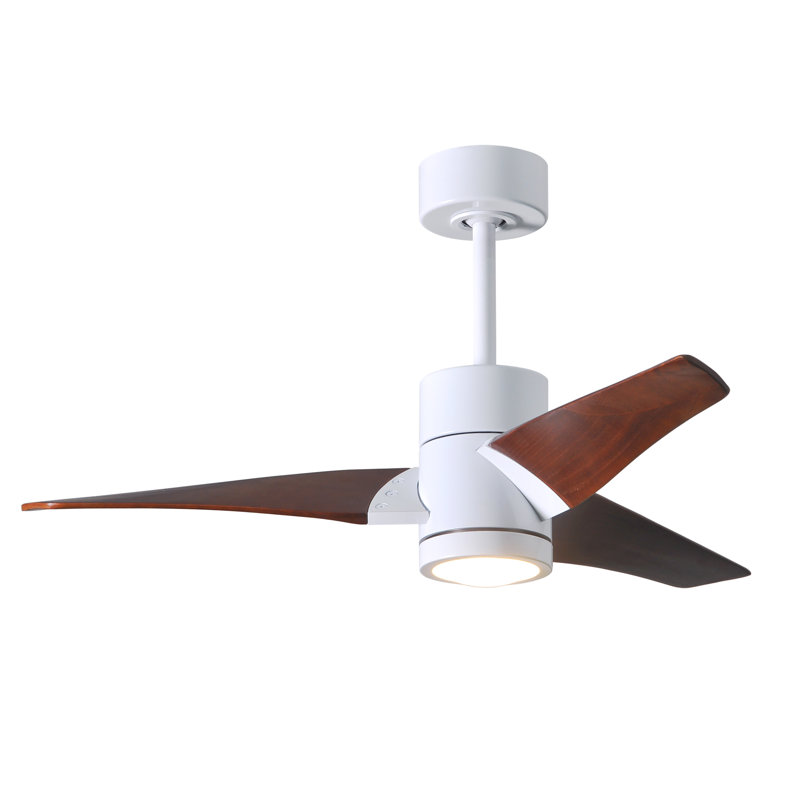 Ceiling Fan with LED Lights, Gloss White, Walnut Tone, 42"