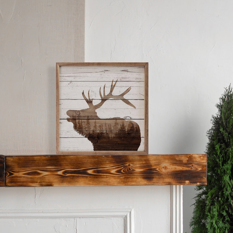 Elk Silhouette Forest Whitewash, 8" H x 8" W