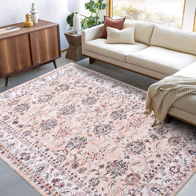 Machine Washable Rugs Oriental Floral Area Rug for Living Room Bedrooms Non Slip Rugs for Playroom Office Kitchen