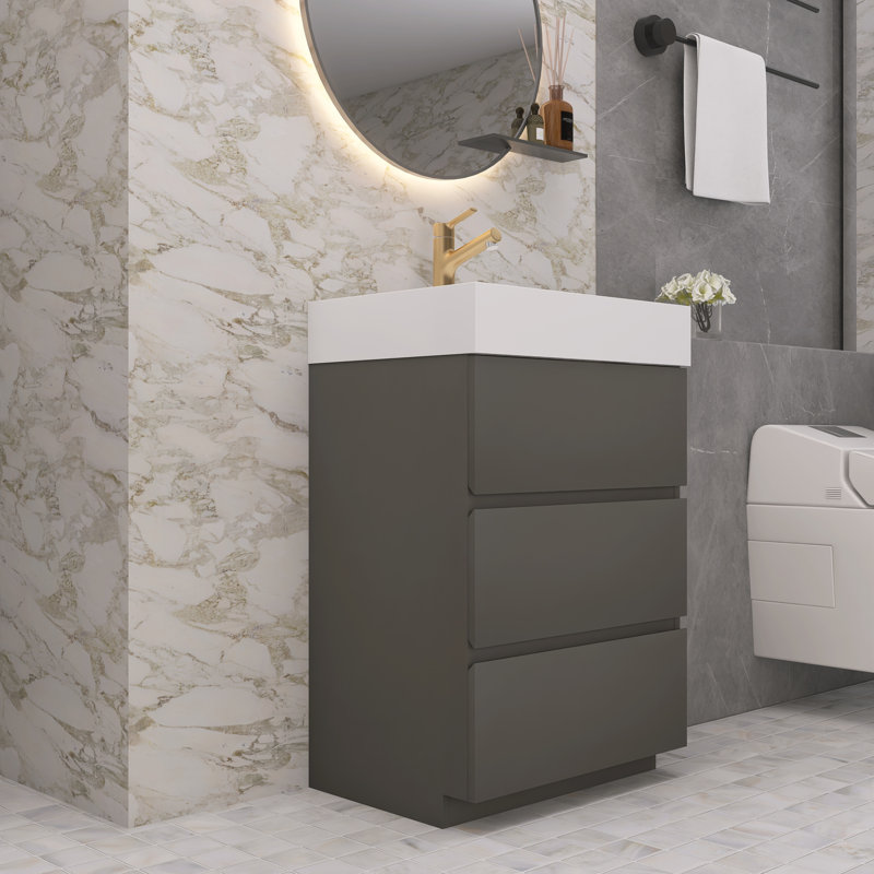 Ensemble de meuble-lavabo simple 24 po Natina, Gris, Blanc