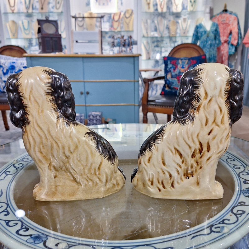 Porcelain Staffordshire Dog Figurines Pair, Black