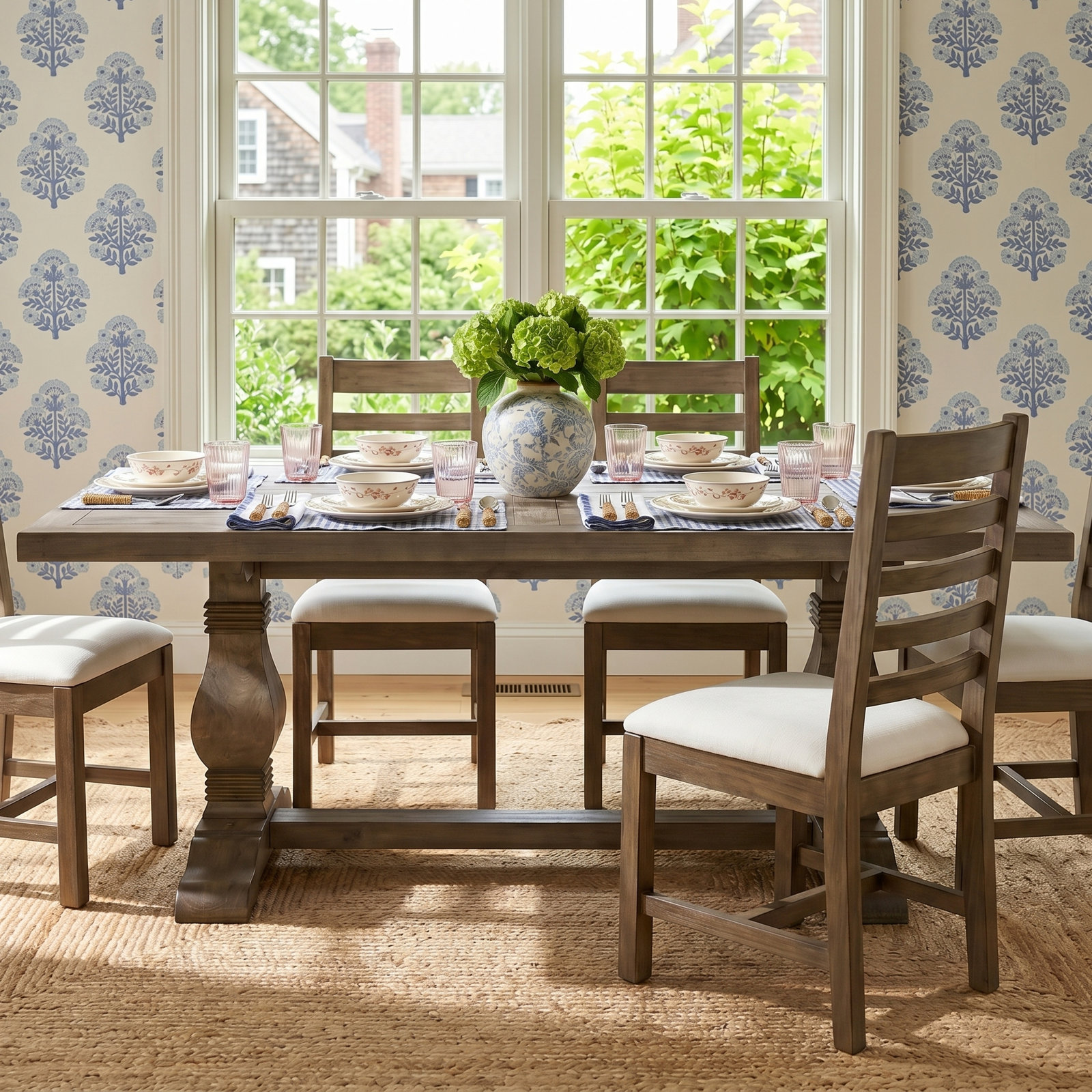 Kinston 78" Solid Wood Trestle Dining Table, Distressed Brown