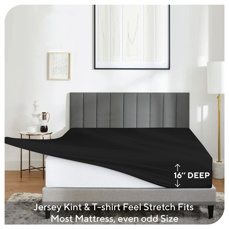 Ensemble de draps en jersey respirant 100% jersey de coton respirant | Toutes saisons, noir, Noir